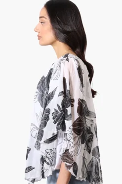 Limite Floral Poncho Necklace Blouse - White