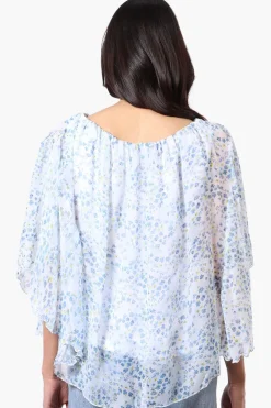 Limite Floral Poncho Necklace Blouse - Blue