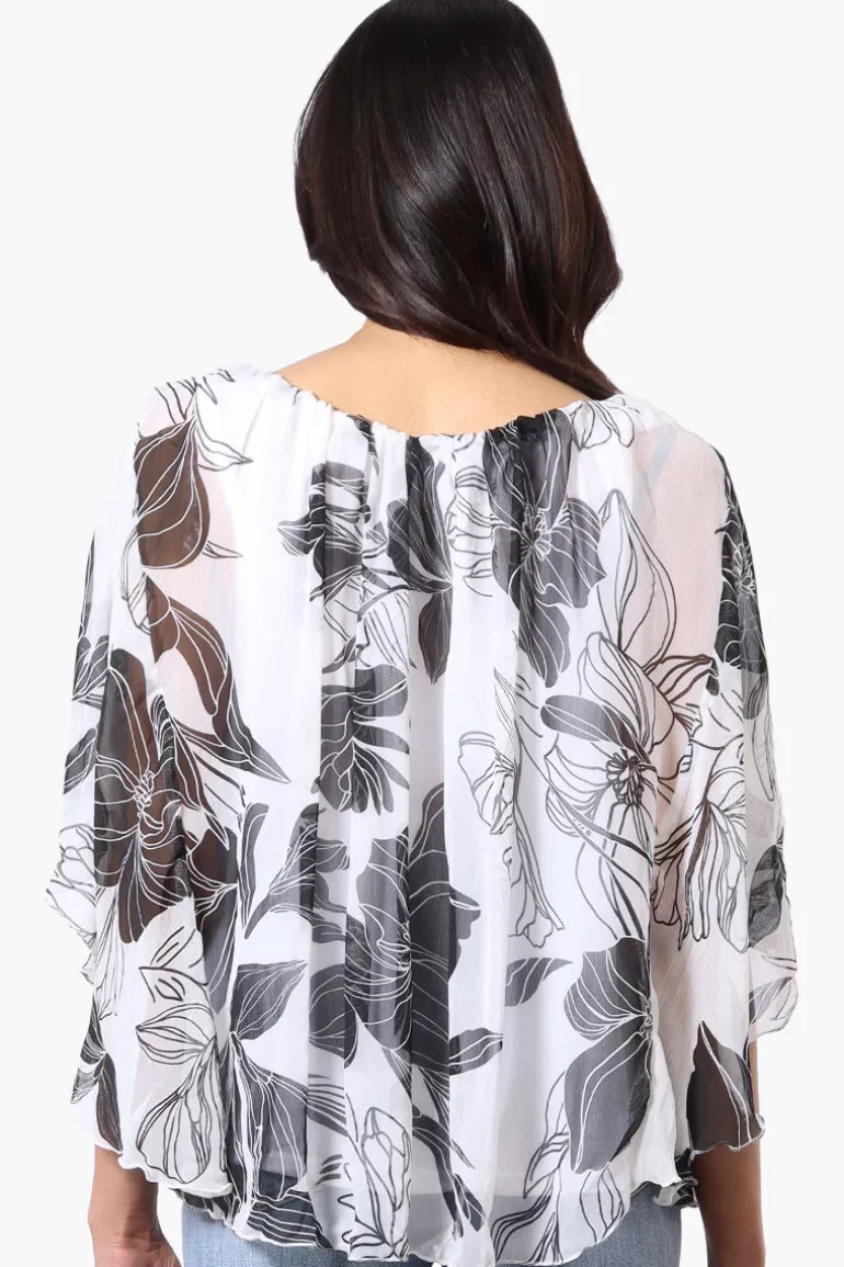 Limite Floral Poncho Necklace Blouse - White