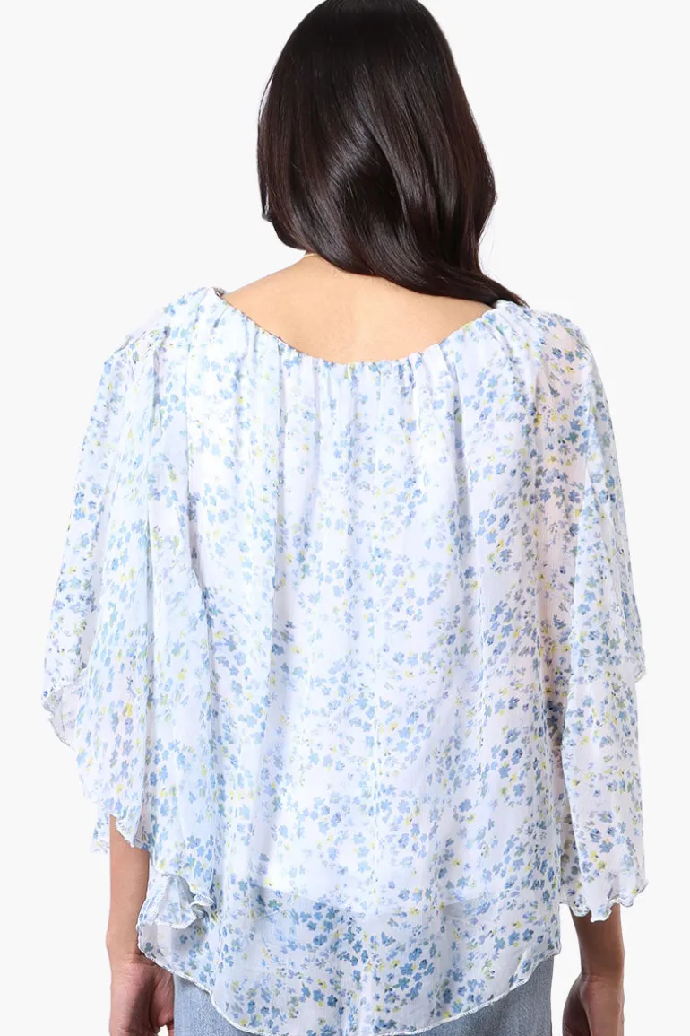 Limite Floral Poncho Necklace Blouse - Blue