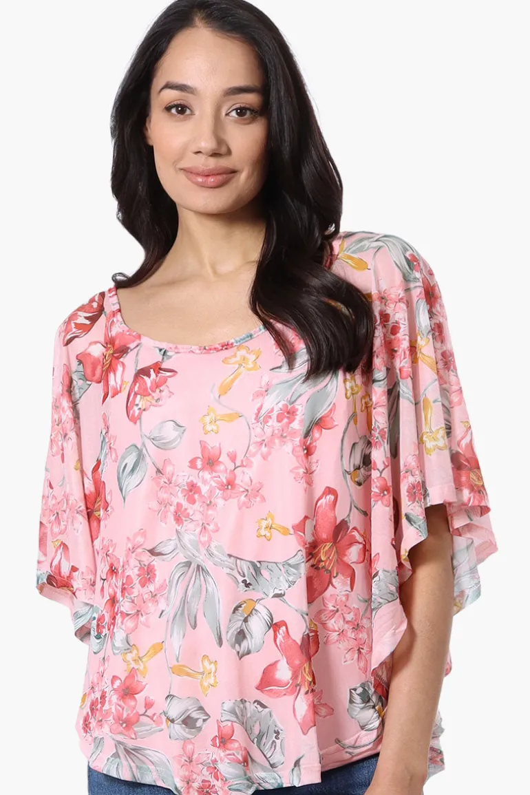 Limite Floral Sheer Poncho Blouse - Pink