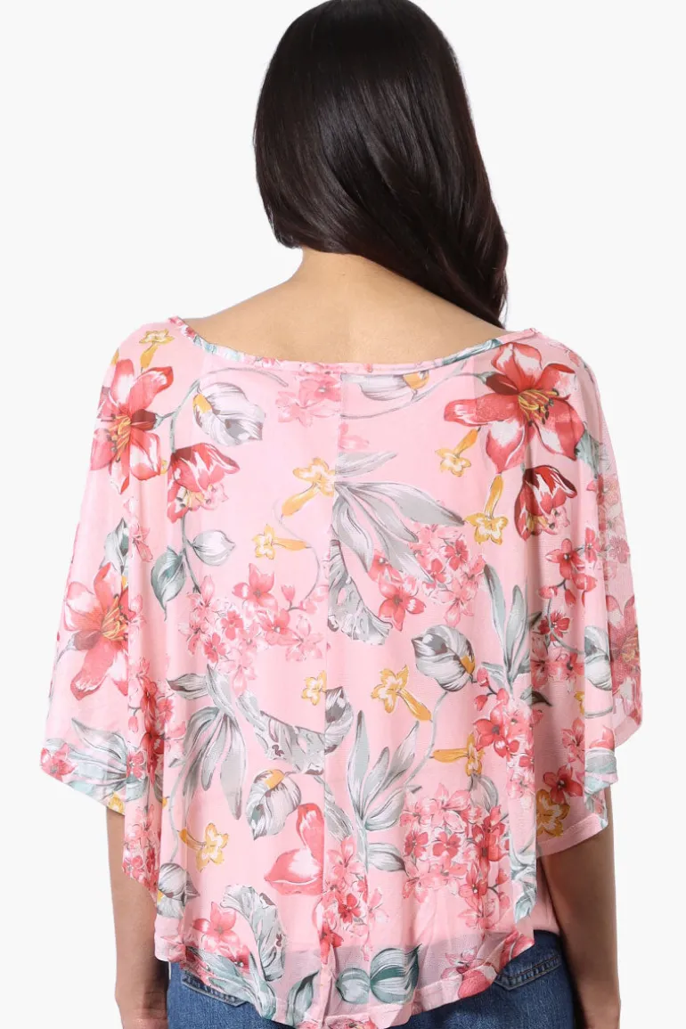 Limite Floral Sheer Poncho Blouse - Pink