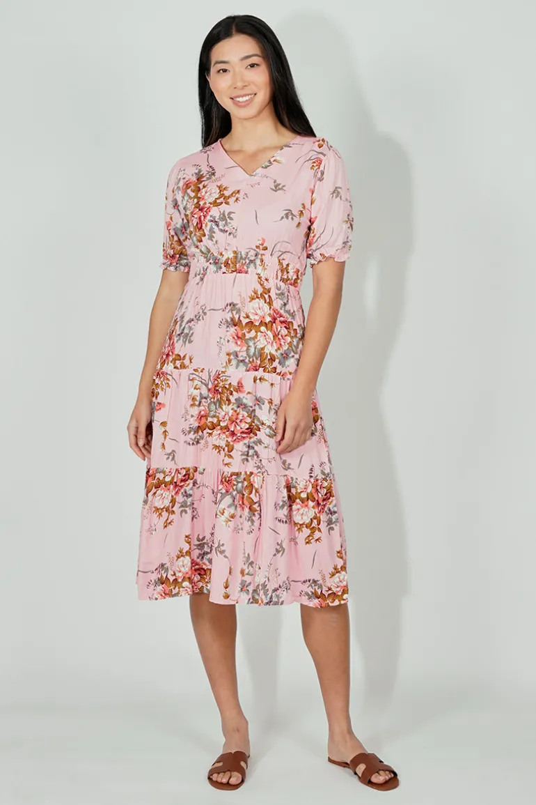 Limite Floral Smocked Tiered Maxi Dress - Pink