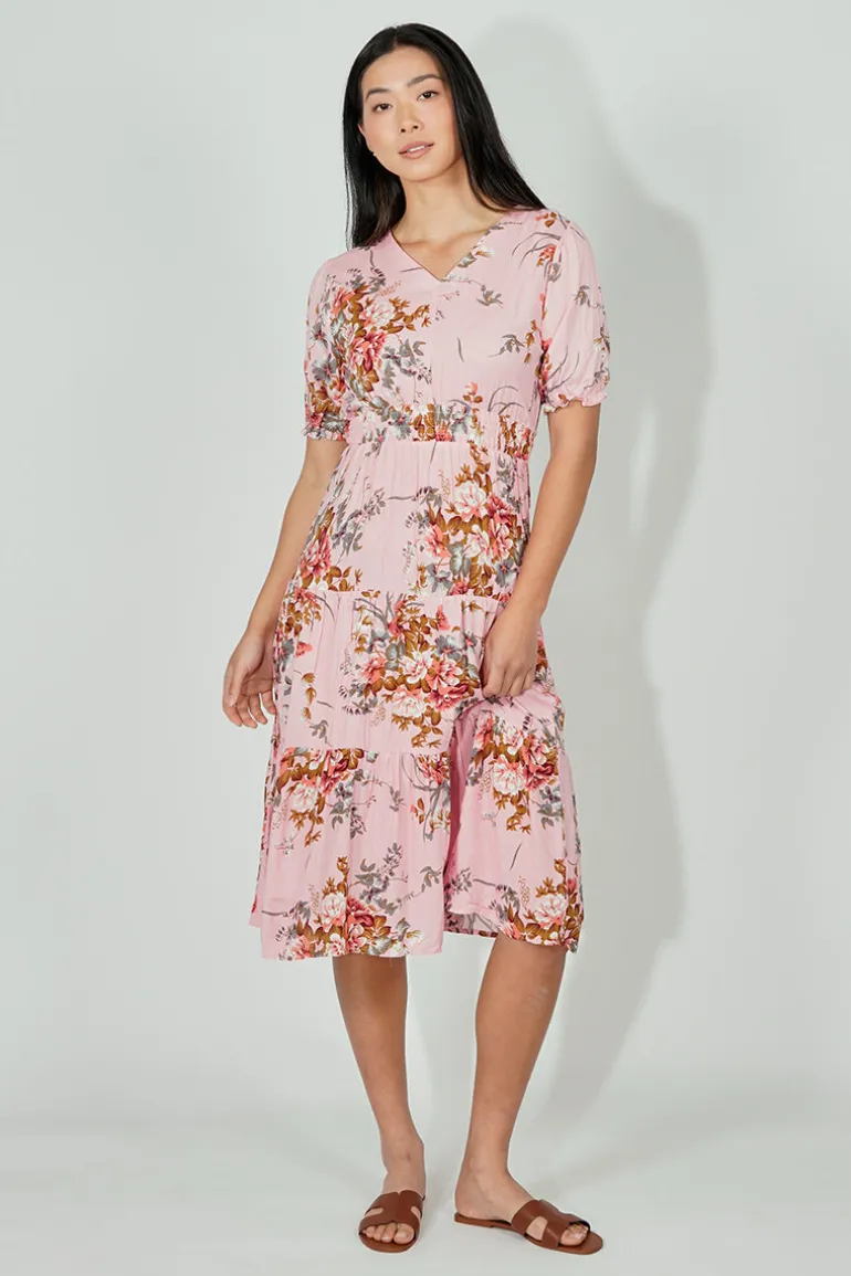 Limite Floral Smocked Tiered Maxi Dress - Pink