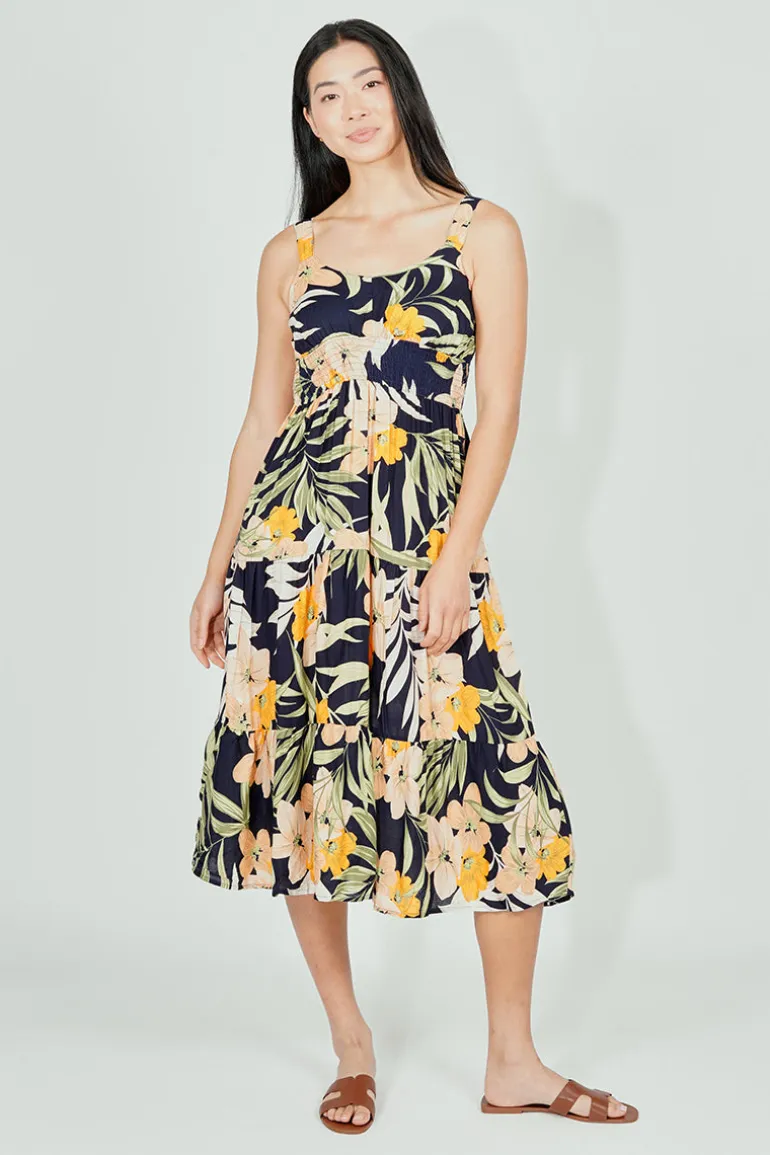 Limite Floral Smocked Waist Maxi Dress - Navy