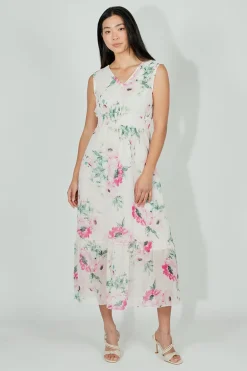 Limite Floral Smocked Waist Maxi Dress - White