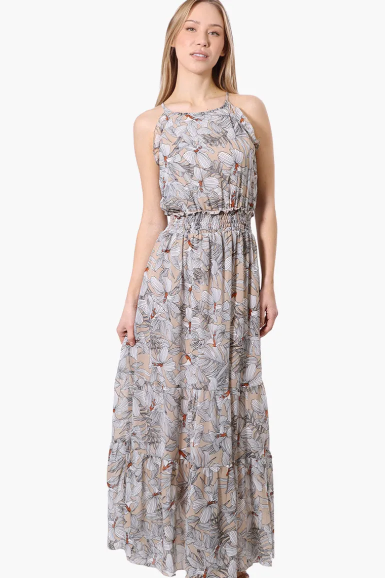 Limite Floral Smocked Waist Maxi Dress - Beige