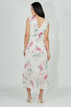 Limite Floral Smocked Waist Maxi Dress - White