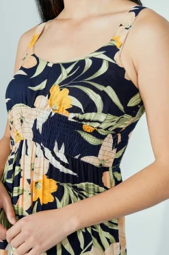 Limite Floral Smocked Waist Maxi Dress - Navy