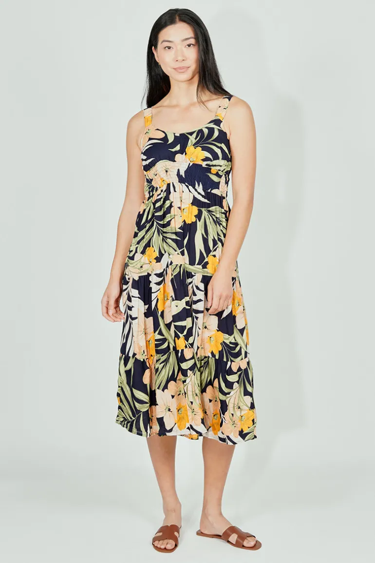 Limite Floral Smocked Waist Maxi Dress - Navy