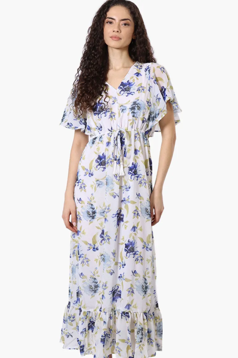 Limite Floral Tie Waist V-Neck Maxi Dress - White