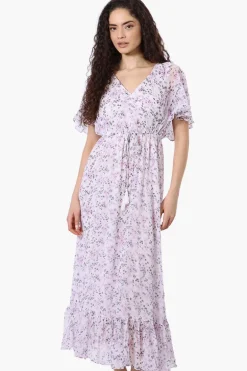 Limite Floral Tie Waist V-Neck Maxi Dress - Lavender
