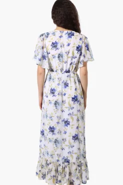 Limite Floral Tie Waist V-Neck Maxi Dress - White
