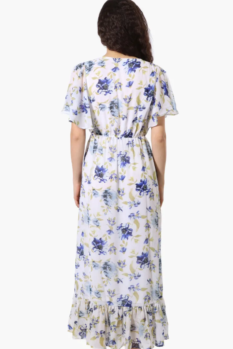 Limite Floral Tie Waist V-Neck Maxi Dress - White