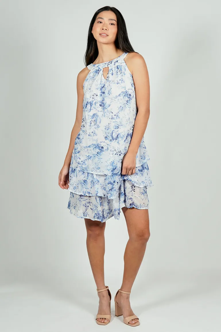 Limite Floral Tiered Halter Neck Day Dress - White