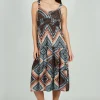 Limite Geometric Print Smocked Waist Maxi Dress - Black