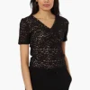 Limite Lace V-Neck Short Sleeve Shirt - Black