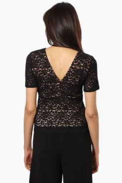 Limite Lace V-Neck Short Sleeve Shirt - Black