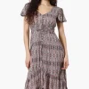 Limite Patterned Cinched Waist High Low Midi Dress - Multi