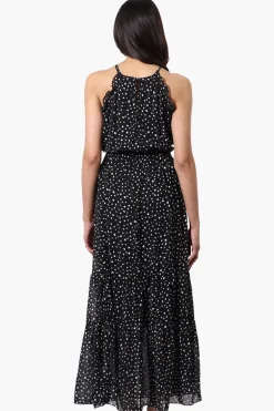 Limite Polka Dot Smocked Waist Maxi Dress - Black