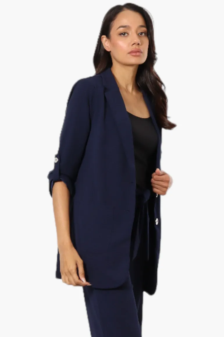 Limite Roll Up Sleeve 2 Button Blazer - Navy