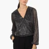 Limite Sheer Sleeve Lurex Blouse - Black