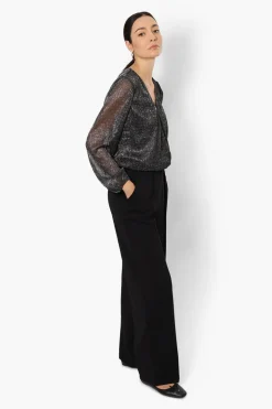 Limite Sheer Sleeve Lurex Blouse - Black
