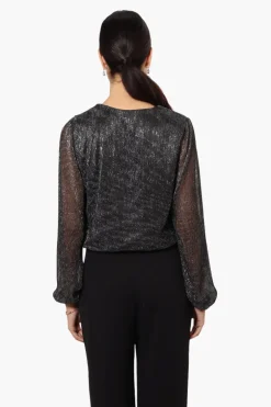 Limite Sheer Sleeve Lurex Blouse - Black
