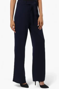 Limite Solid Belted Pants - Navy