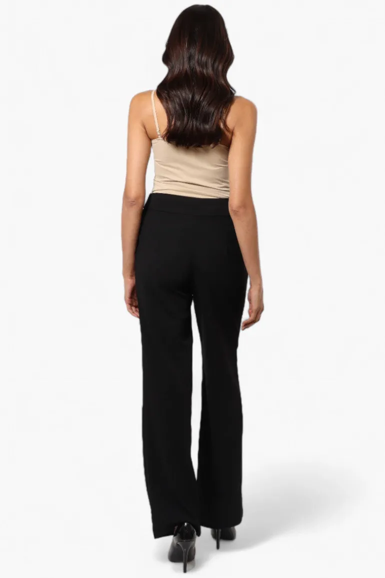 Limite Solid Belted Pants - Black