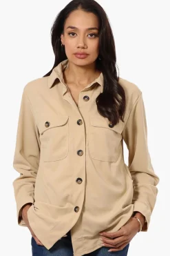 Limite Solid Flap Pocket Button Up Lightweight Jacket - Beige