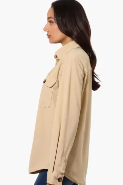 Limite Solid Flap Pocket Button Up Lightweight Jacket - Beige