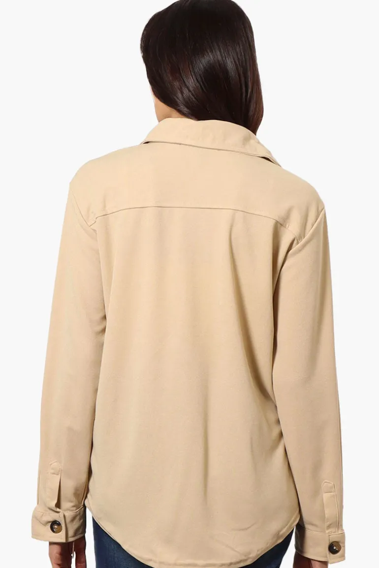 Limite Solid Flap Pocket Button Up Lightweight Jacket - Beige