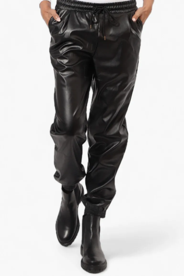 Limite Tie Waist Vegan Leather Jogger Pants - Black