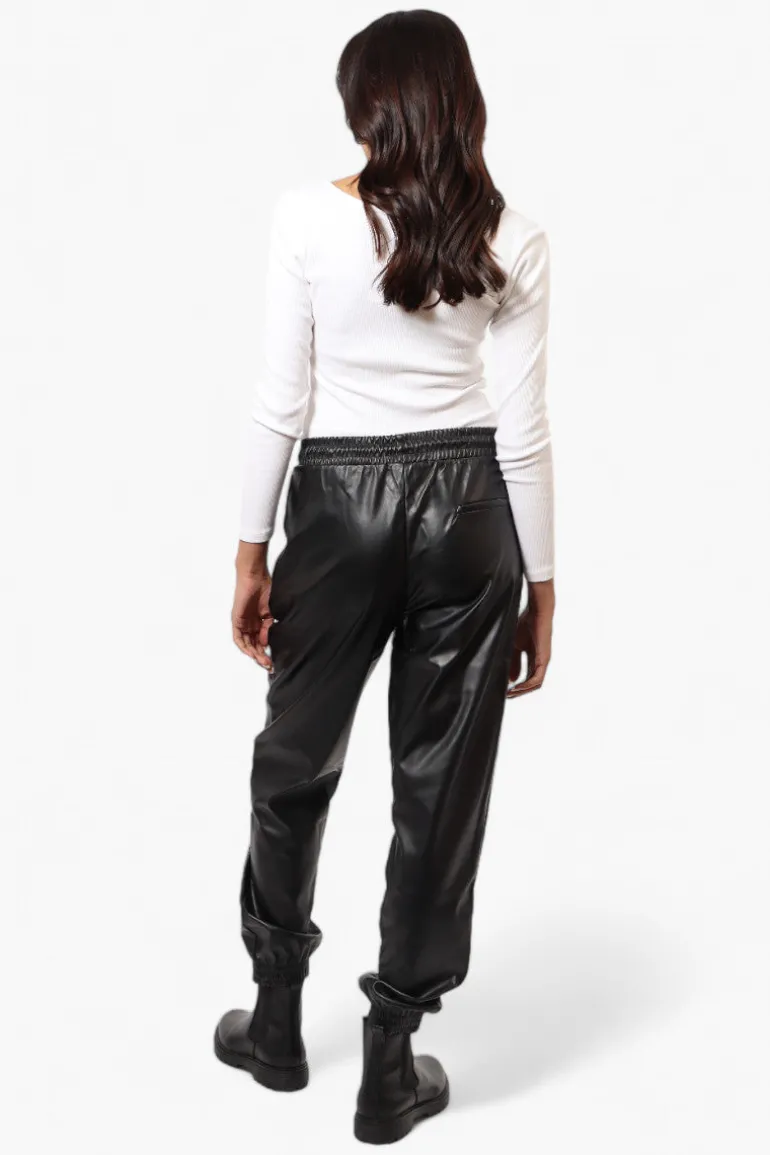 Limite Tie Waist Vegan Leather Jogger Pants - Black
