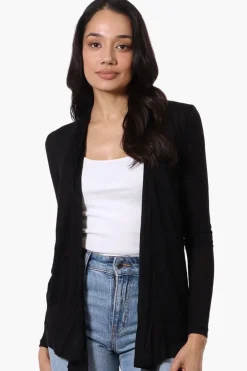 Magazine Long Sleeve Open Wrap Cardigan - Black