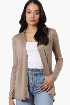 Magazine Long Sleeve Open Wrap Cardigan - Taupe
