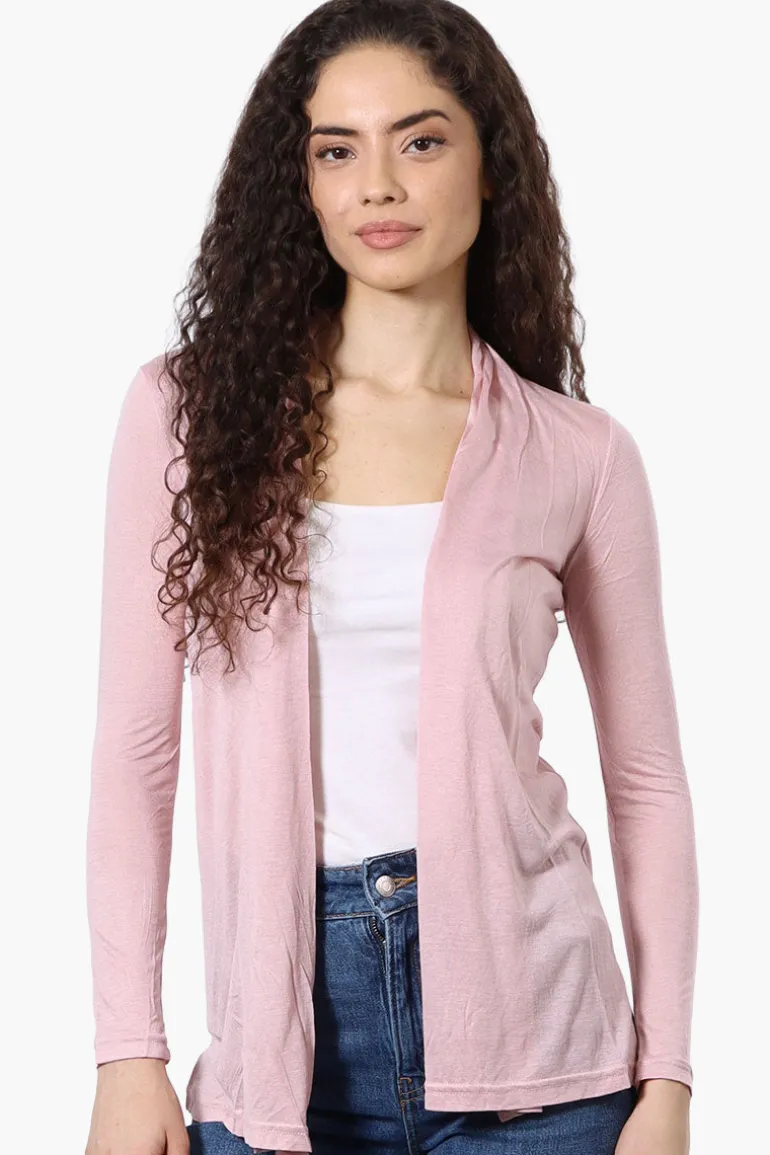 Magazine Long Sleeve Open Wrap Cardigan - Pink