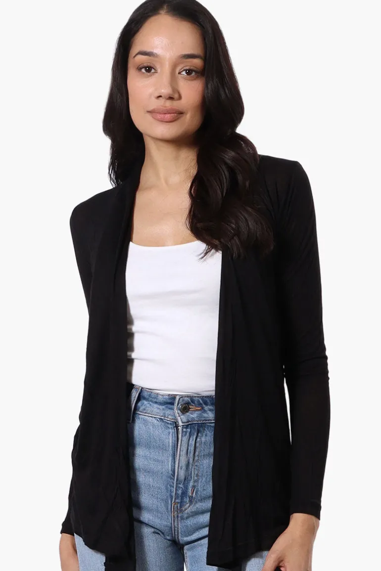 Magazine Long Sleeve Open Wrap Cardigan - Black