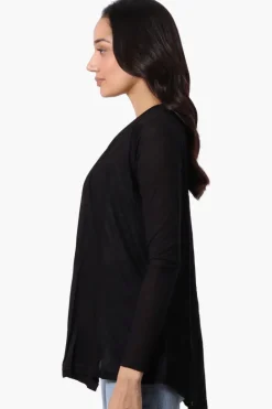 Magazine Long Sleeve Open Wrap Cardigan - Black