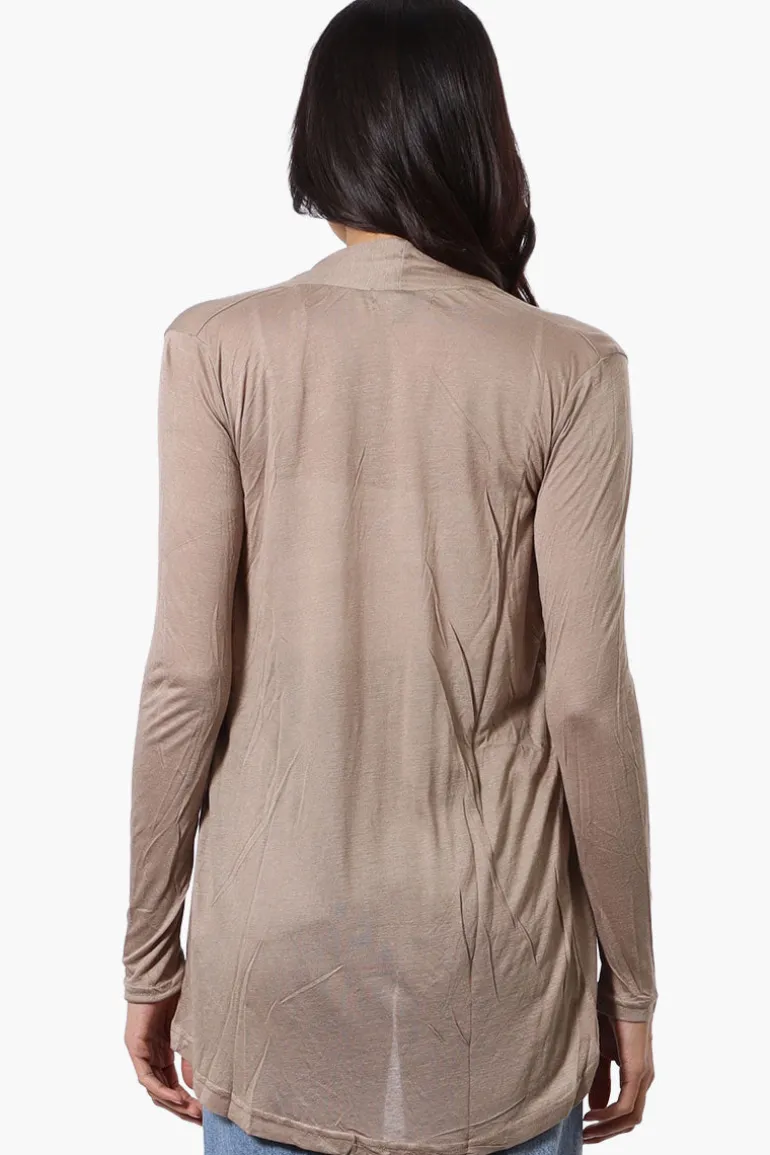 Magazine Long Sleeve Open Wrap Cardigan - Taupe