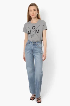 Magazine Mom Life Printed High Low Tee - Grey