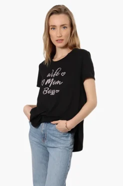 Magazine Mom Printed High Low Tee - Black