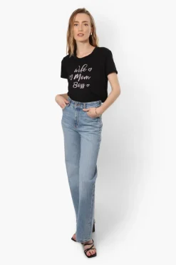 Magazine Mom Printed High Low Tee - Black