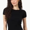 Magazine Ribbed Crew Neck Tee - Black