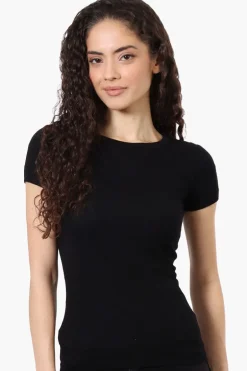 Magazine Ribbed Crew Neck Tee - Black