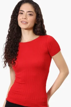 Magazine Ribbed Crew Neck Tee - Red