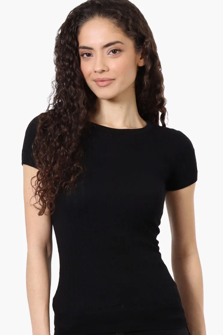 Magazine Ribbed Crew Neck Tee - Black