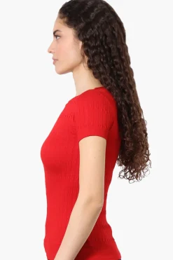 Magazine Ribbed Crew Neck Tee - Red