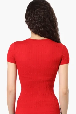 Magazine Ribbed Crew Neck Tee - Red